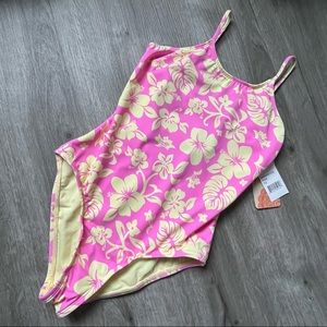 Vintage Hawaiian Flower Print One Piece Swimsuit
